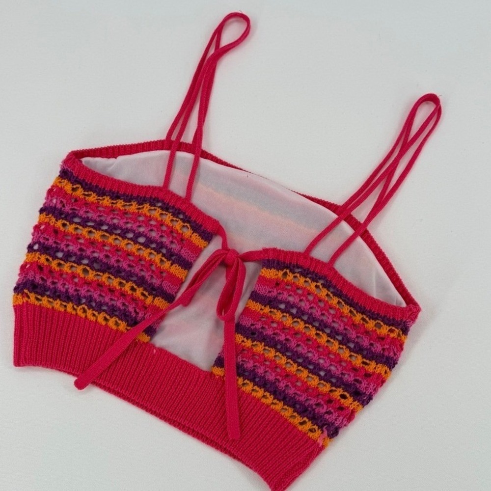 Stitch & Pine Crochet Tank Top Pink Strappy Festival Boho Small